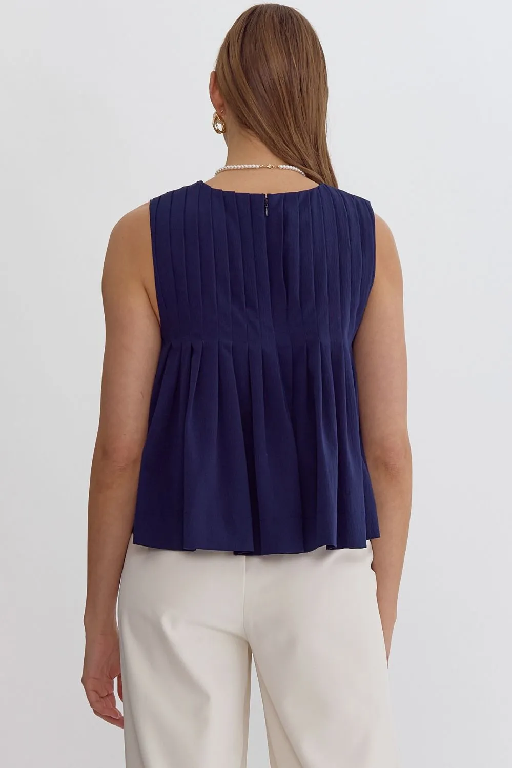 Pleated Sleeveless Cropped Ruffled Detail Top