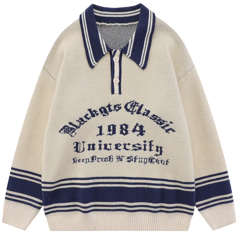 PopFlying Vintage Preppy Sweater Letters Jacquard