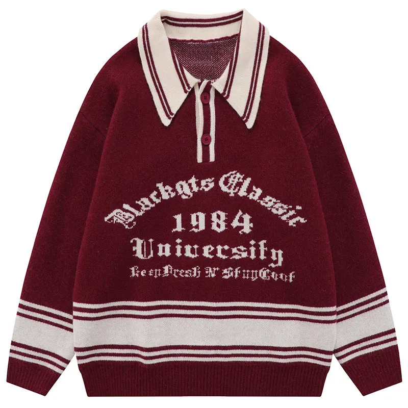 PopFlying Vintage Preppy Sweater Letters Jacquard