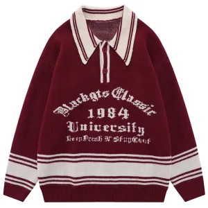 PopFlying Vintage Preppy Sweater Letters Jacquard