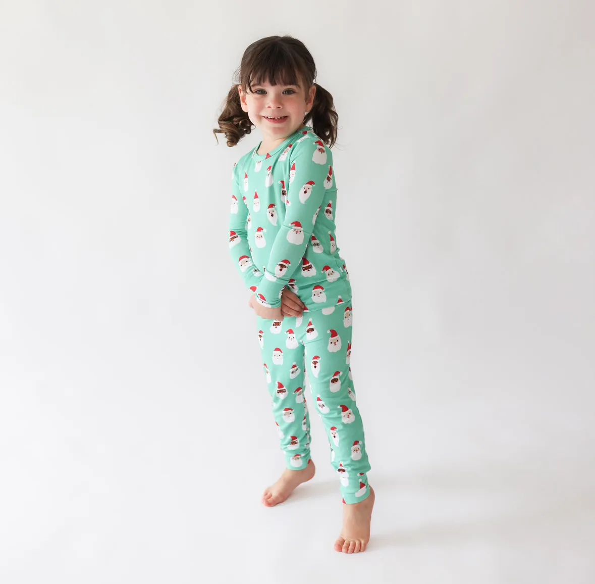 Posh Peanut Basic Long Sleeve Pajamas - Santa Medley