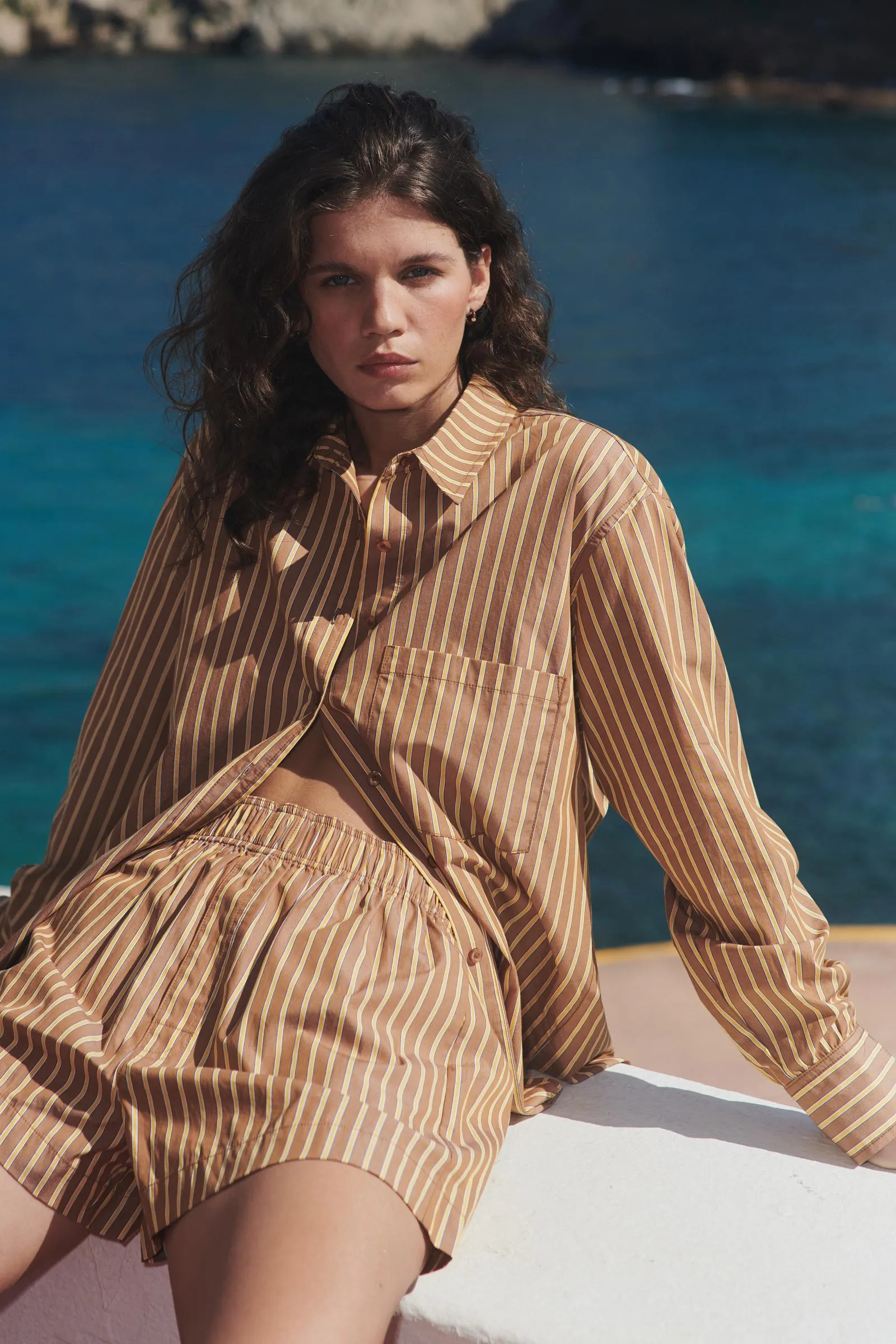 Ramona Stripe Long Sleeve Shirt - Tan Stripe