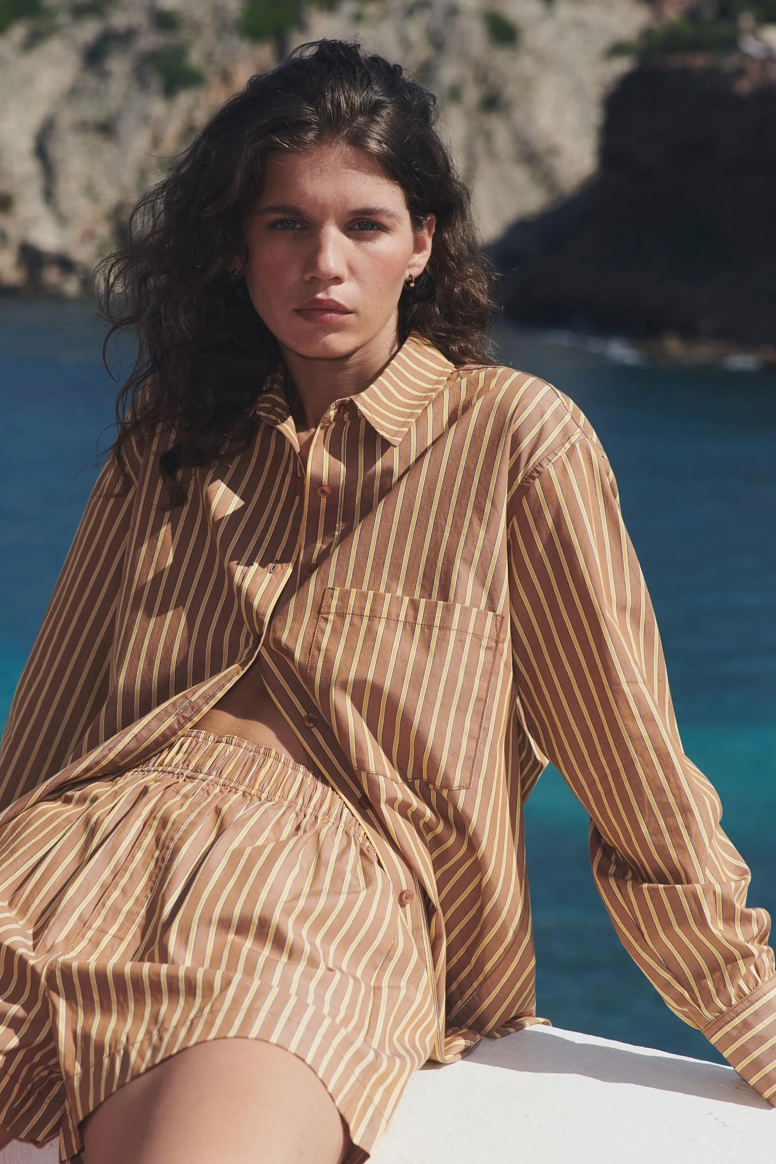 Ramona Stripe Long Sleeve Shirt - Tan Stripe