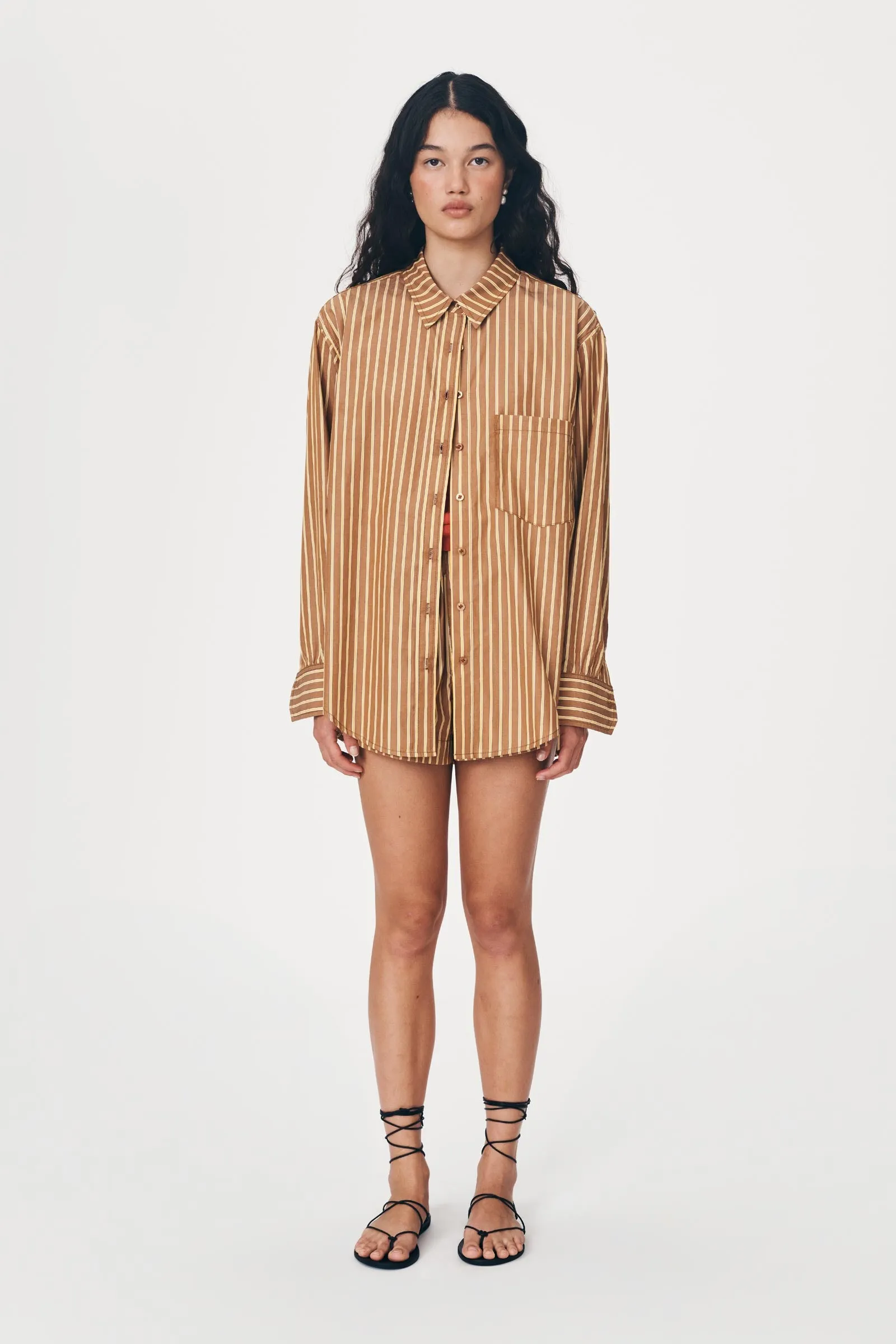 Ramona Stripe Long Sleeve Shirt - Tan Stripe