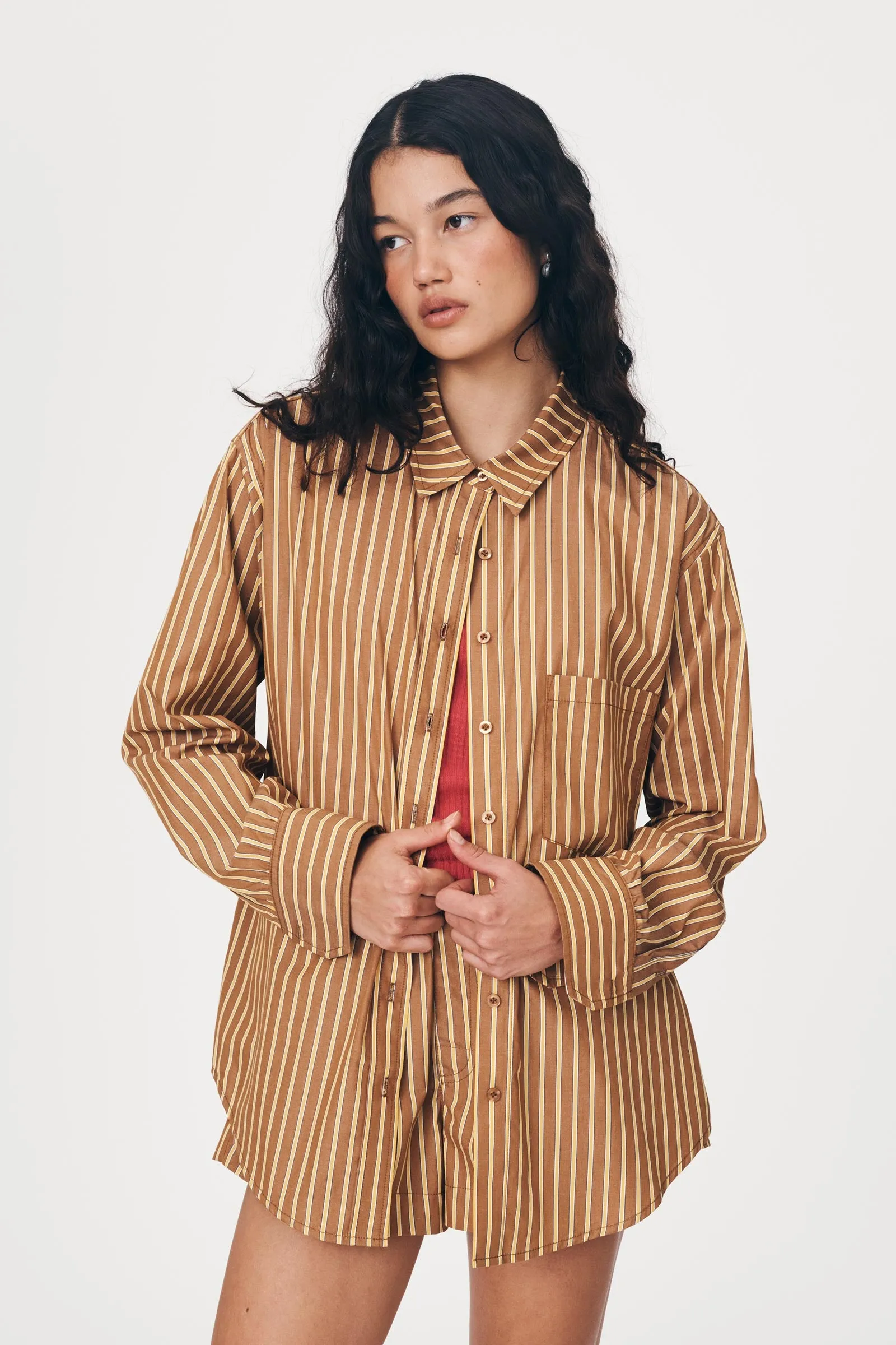 Ramona Stripe Long Sleeve Shirt - Tan Stripe