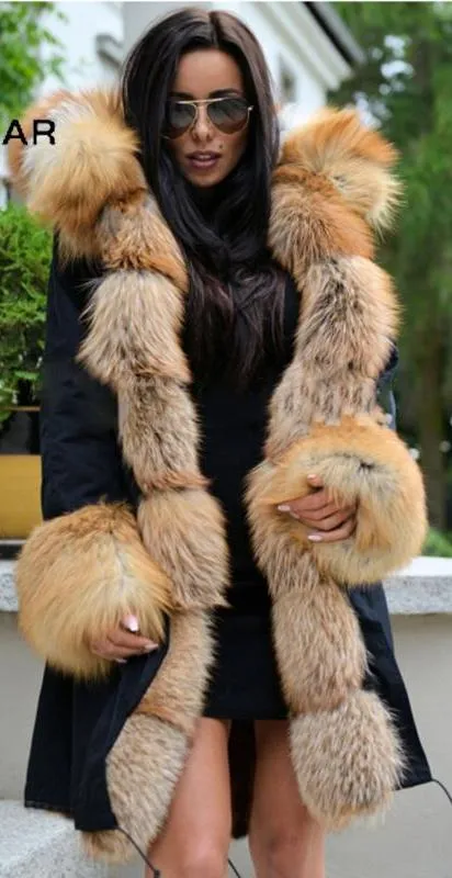 Real Fur Parka With Fox Fur Collar And Cuff Coats