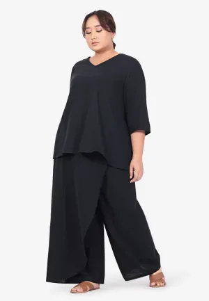 Senai Raya Zen V-Neck Pants Set - Black