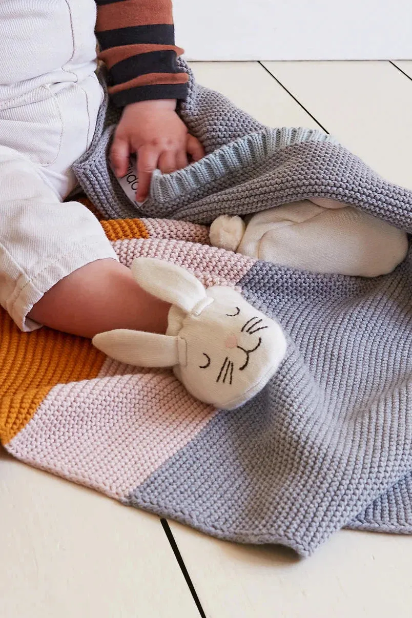 Sophie Home Cotton Knit Baby Booties - Ivory Rabbit