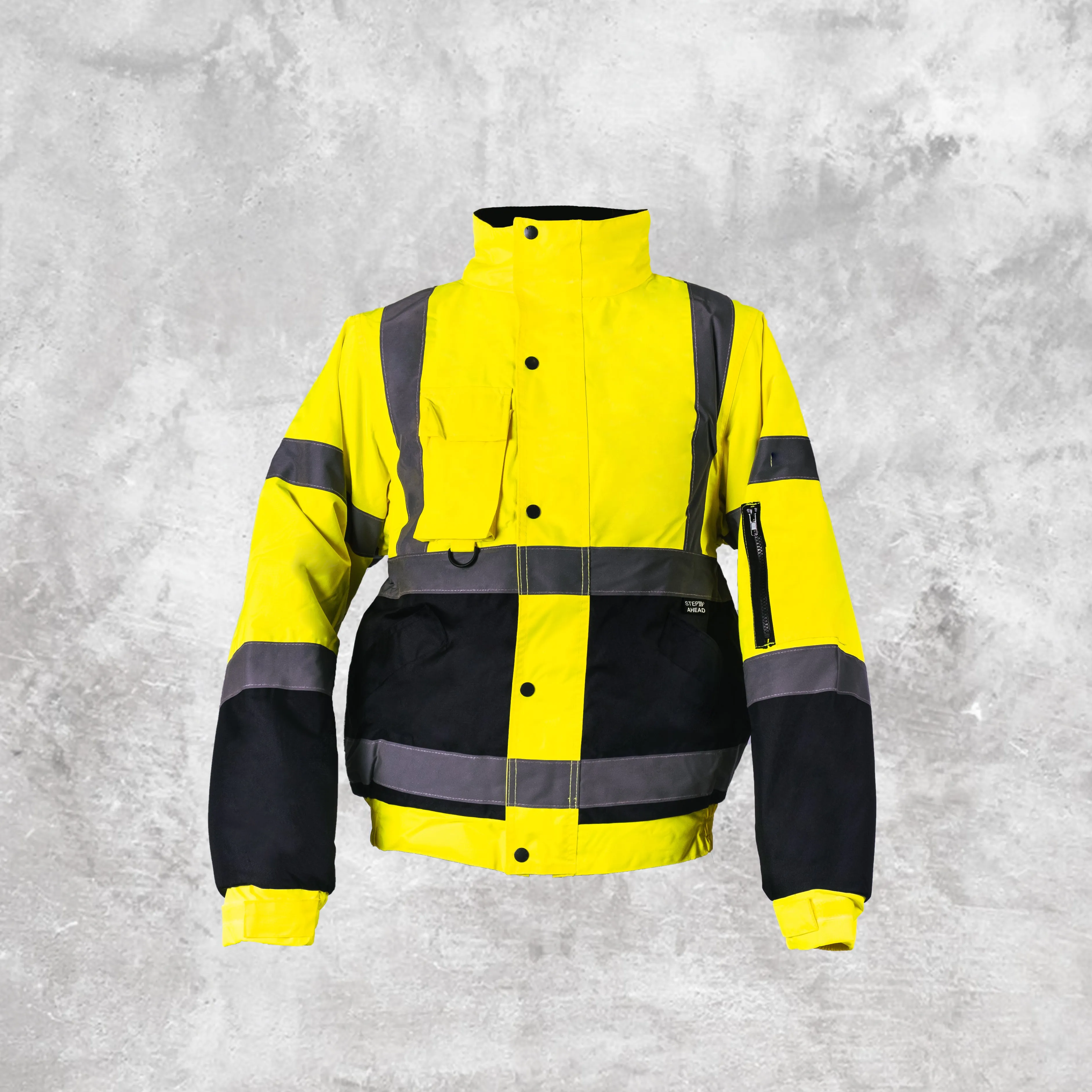 Step Ahead Hi Visibility Yellow/Navy Two Tone Bomber Jacket