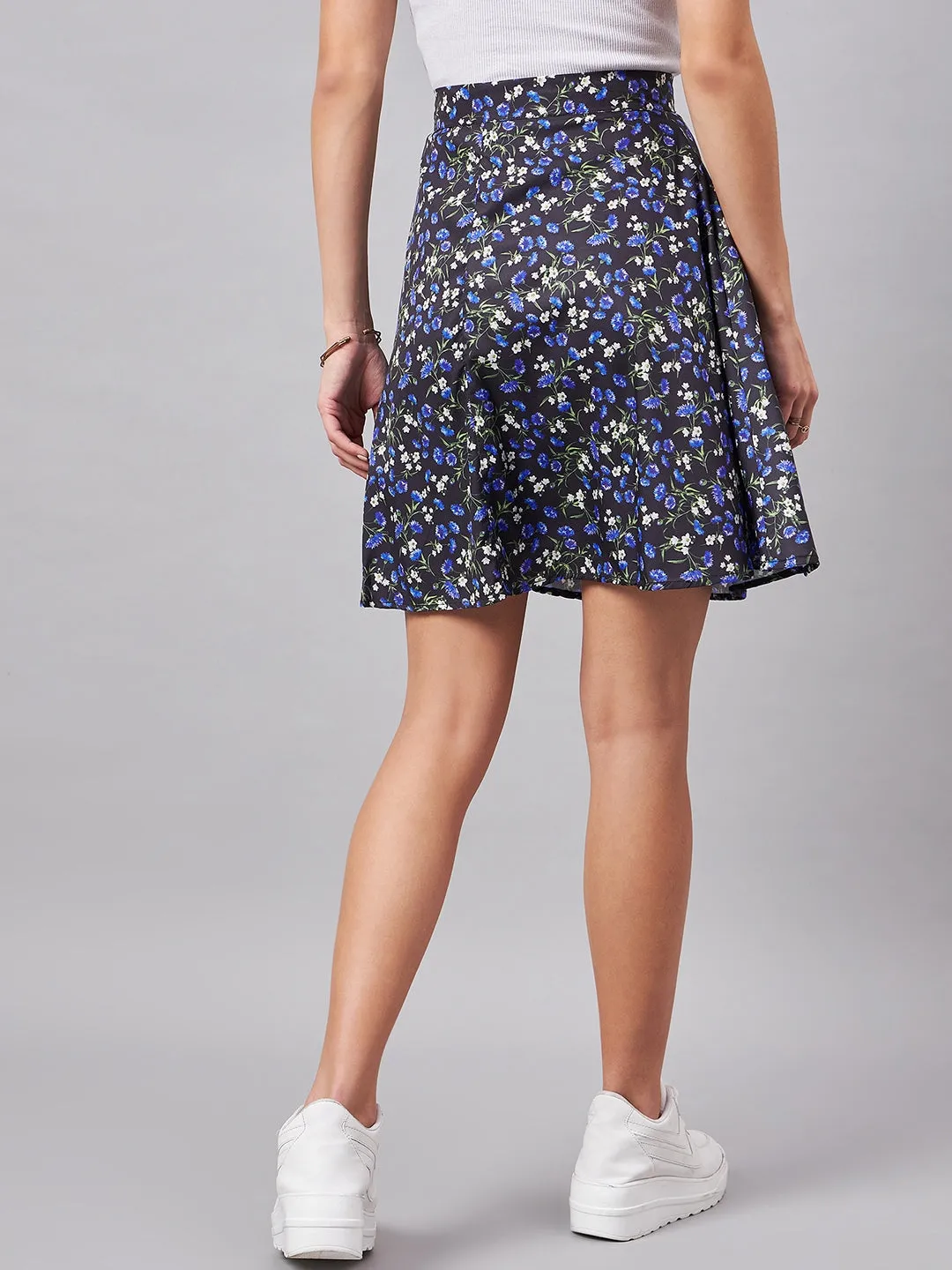 Style Quotient Women Blue, Black And Multi Floral Printed Polyester Mini Skirt