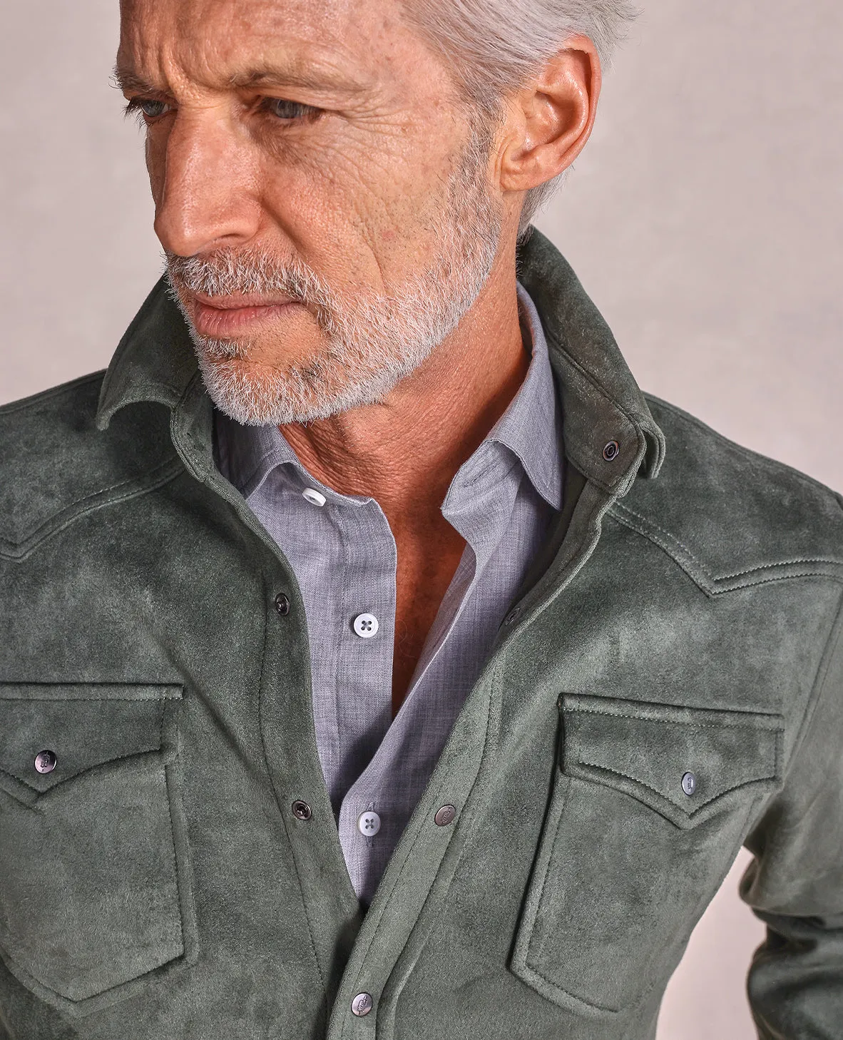 The Wyatt - Microsuede Shirt Jacket - Green Haze