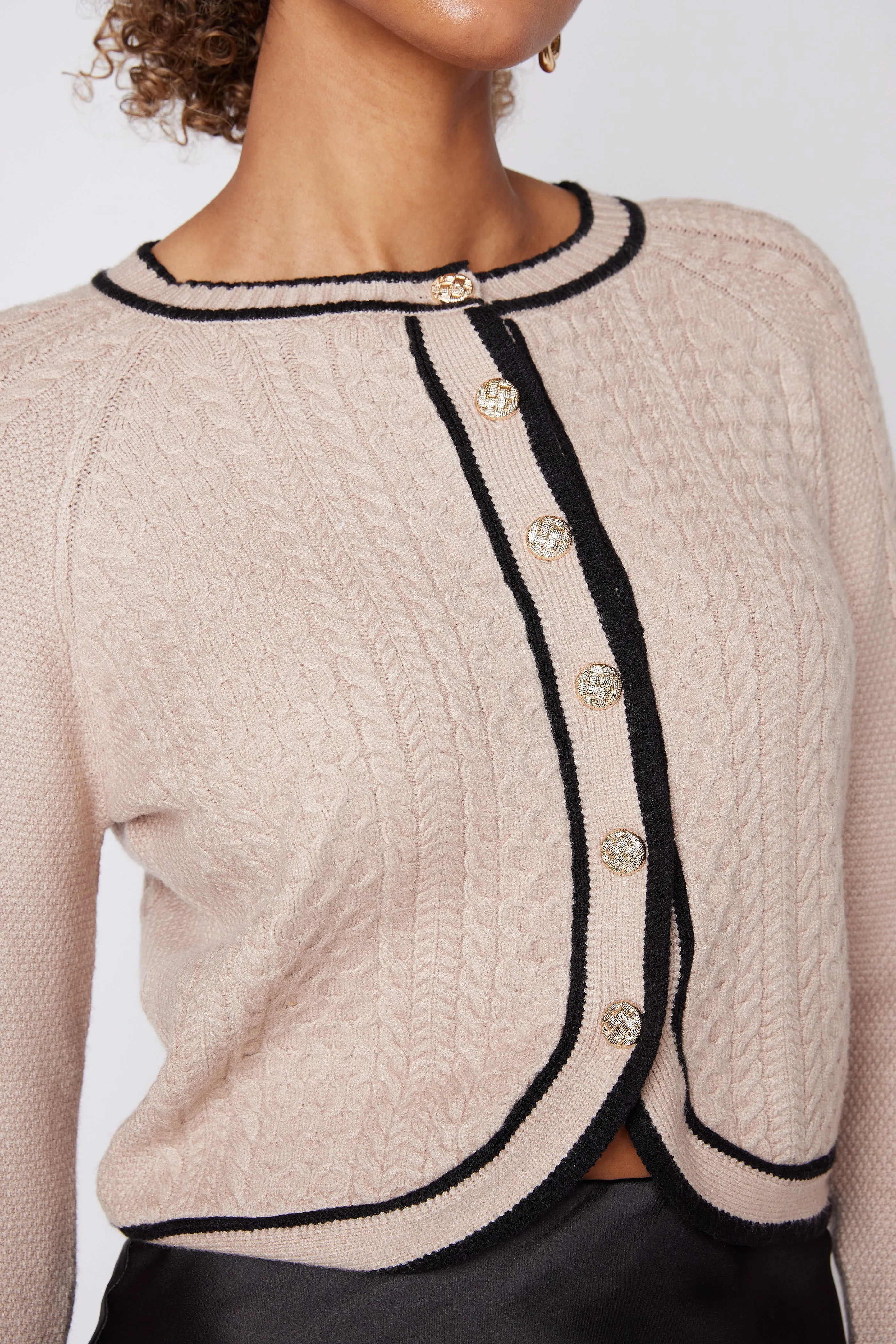 Thea Contrast Hem Cable Knit Cardigan