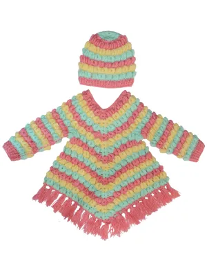 Unique Ponchu Style Handmade Graminarts Frock For Baby With Cap- Multicolor