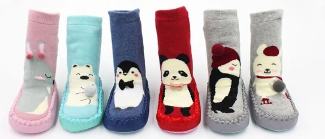 Unisex Baby Cartoon Thick Cotton Winter Sock with Rubber Soles