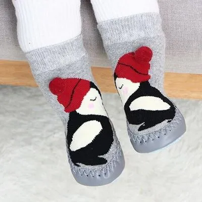 Unisex Baby Cartoon Thick Cotton Winter Sock with Rubber Soles