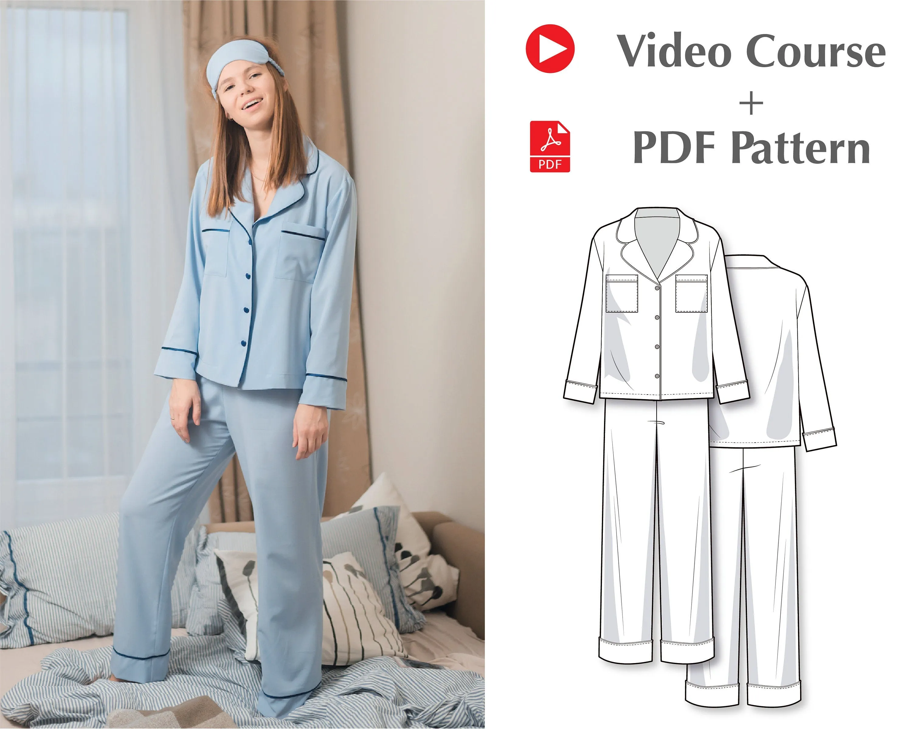 Video Course: How To Sew Women's Pyjama - Sewing Pattern - Sleepwear Patterns - Women's PDF Sewing Patterns - PDF Pajama Patterns