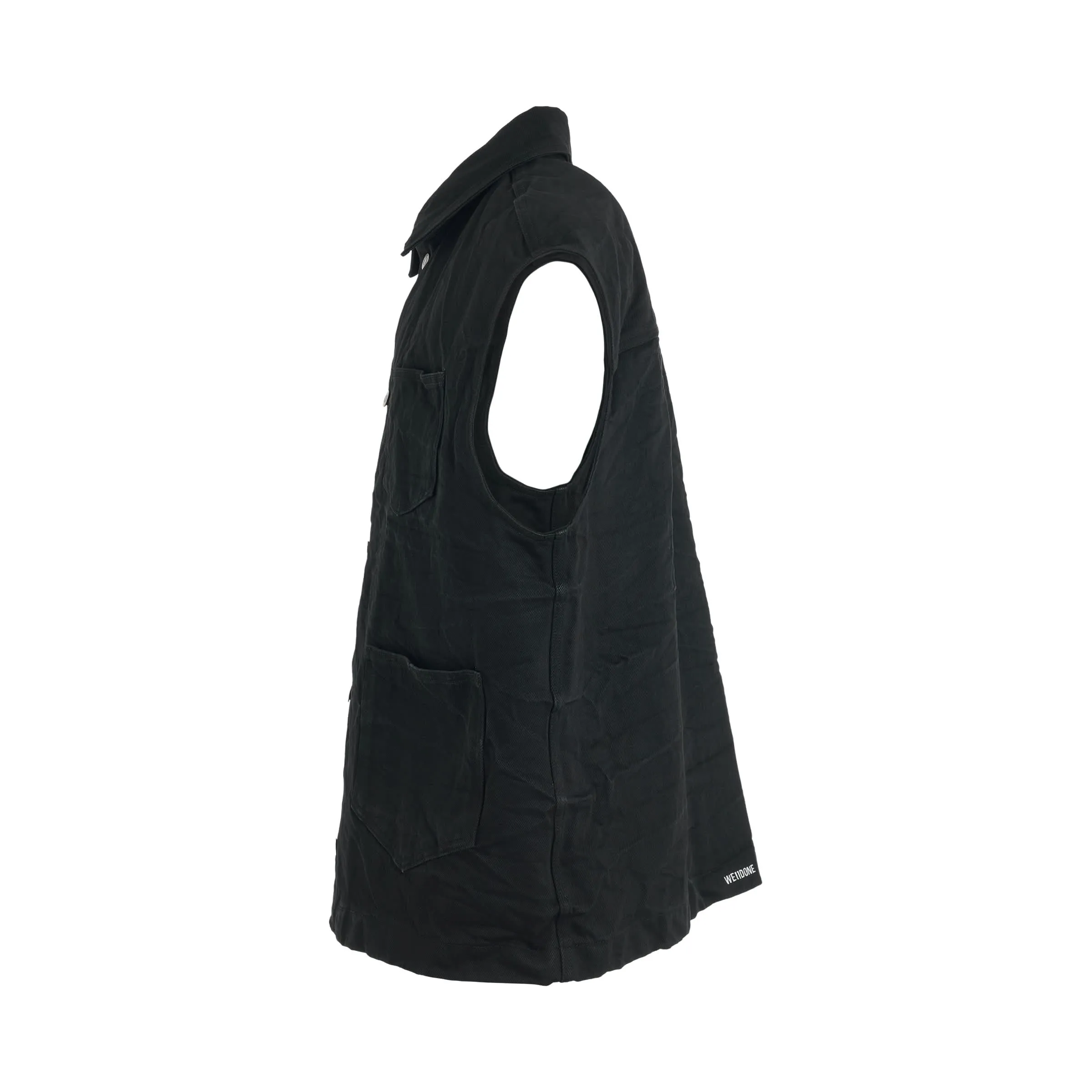 Whiskered 3-Pocket Denim Vest in Black