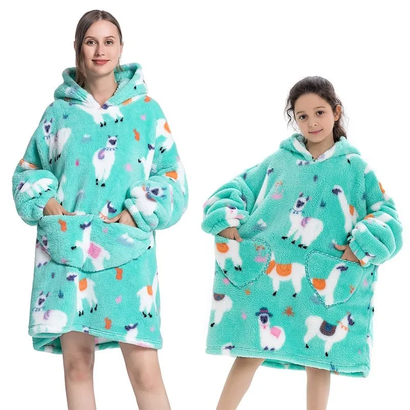 Winter Sherpa Blanket Plush Fleece Family Matching Hooded Girl Sweatshirt Oversized Hoodie