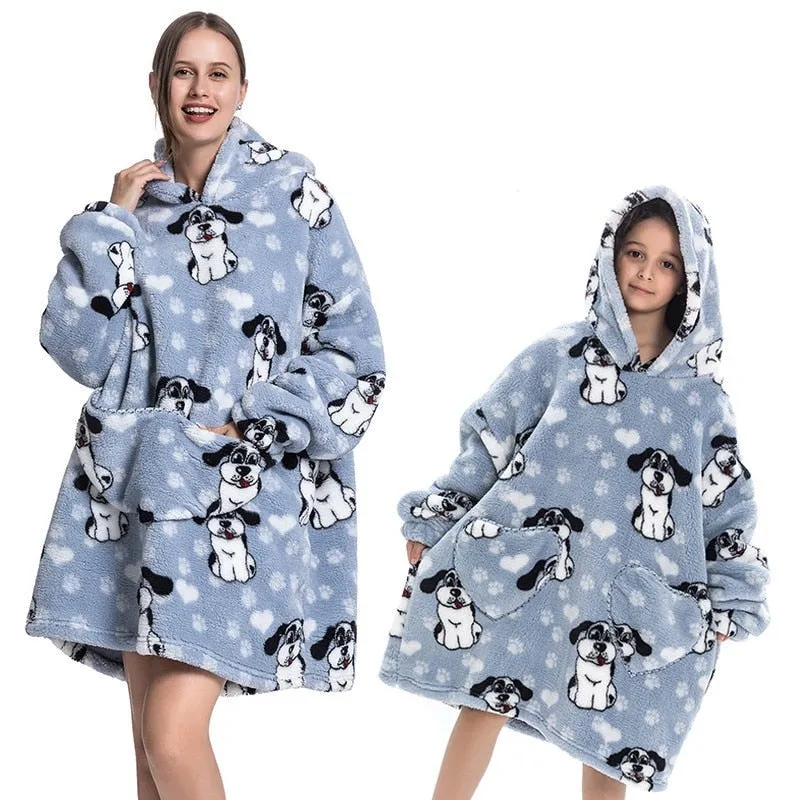 Winter Sherpa Blanket Plush Fleece Family Matching Hooded Girl Sweatshirt Oversized Hoodie