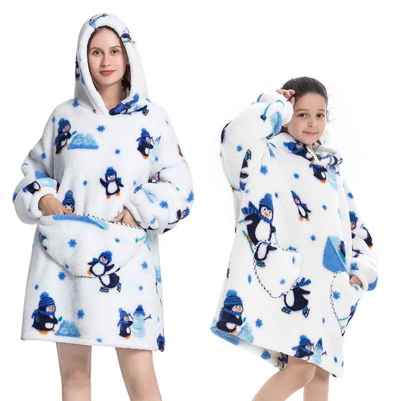 Winter Sherpa Blanket Plush Fleece Family Matching Hooded Girl Sweatshirt Oversized Hoodie