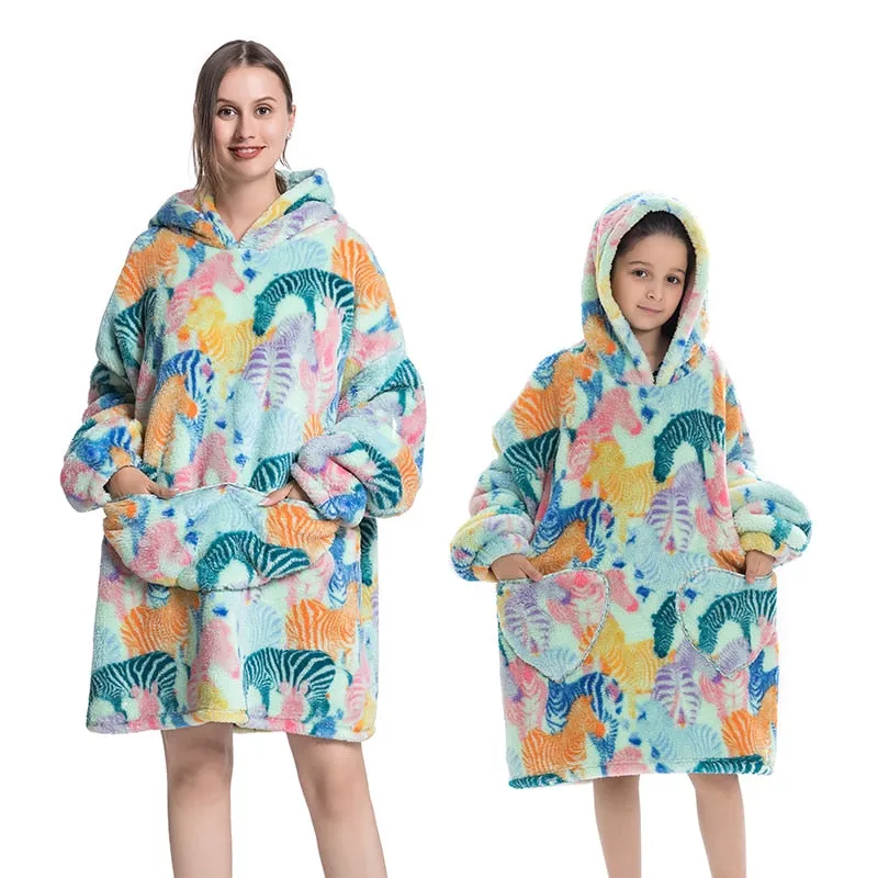 Winter Sherpa Blanket Plush Fleece Family Matching Hooded Girl Sweatshirt Oversized Hoodie