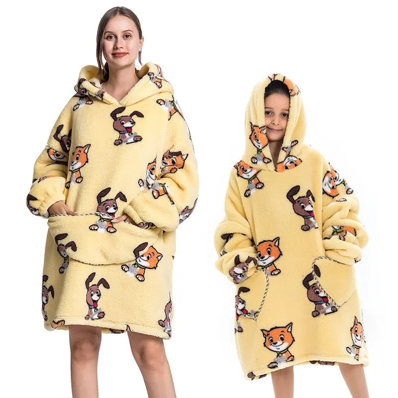 Winter Sherpa Blanket Plush Fleece Family Matching Hooded Girl Sweatshirt Oversized Hoodie