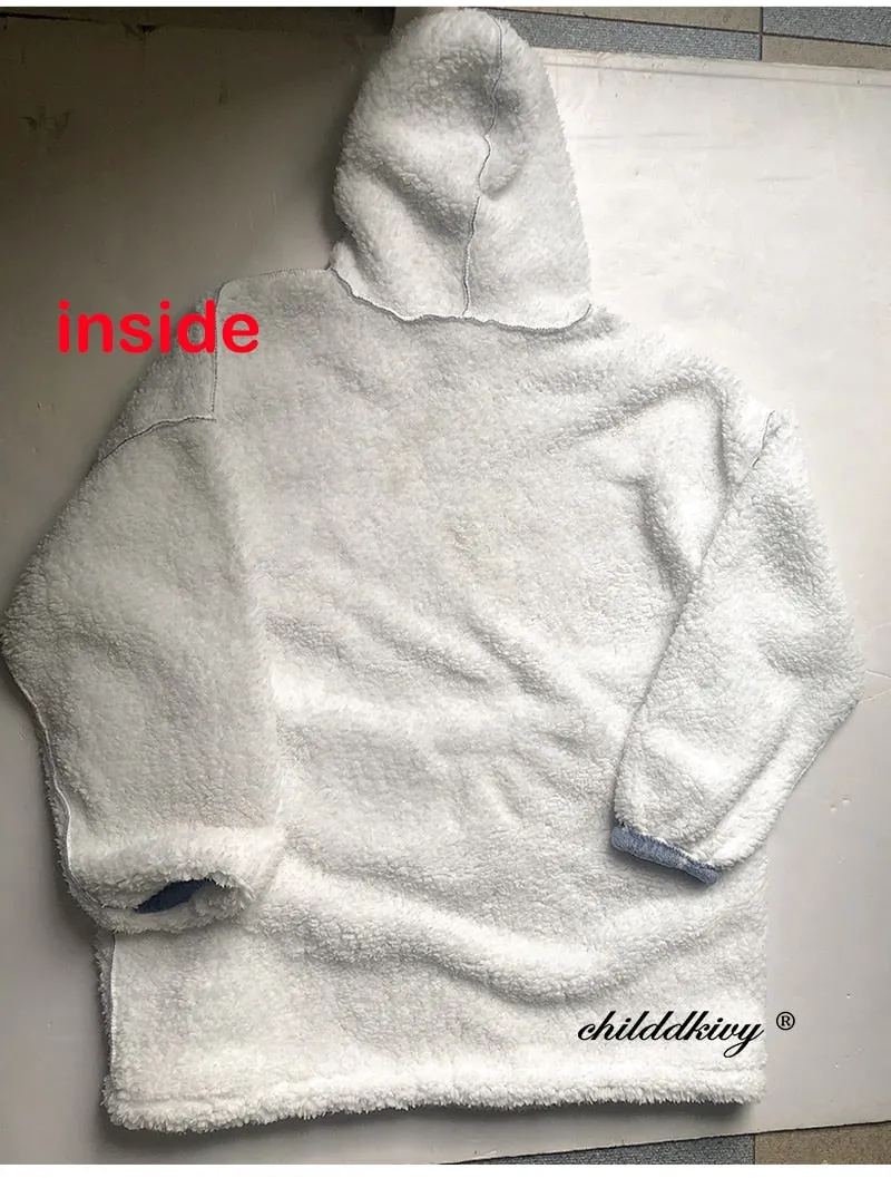 Winter Sherpa Blanket Plush Fleece Family Matching Hooded Girl Sweatshirt Oversized Hoodie