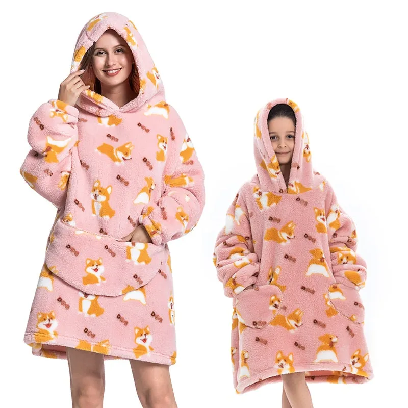 Winter Sherpa Blanket Plush Fleece Family Matching Hooded Girl Sweatshirt Oversized Hoodie