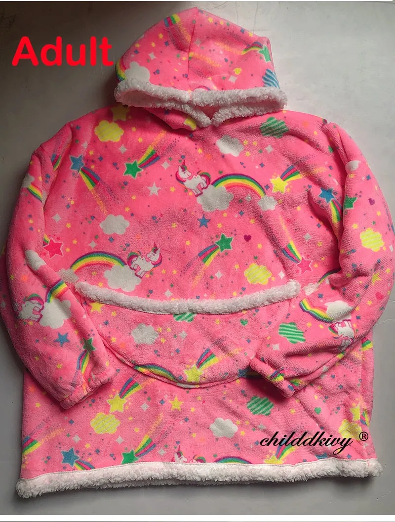 Winter Sherpa Blanket Plush Fleece Family Matching Hooded Girl Sweatshirt Oversized Hoodie