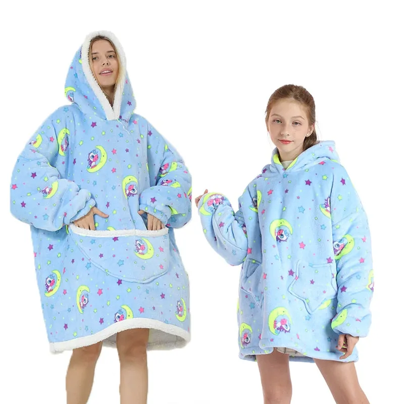 Winter Sherpa Blanket Plush Fleece Family Matching Hooded Girl Sweatshirt Oversized Hoodie