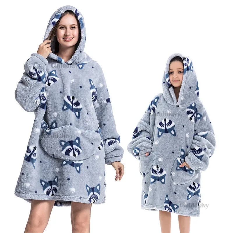 Winter Sherpa Blanket Plush Fleece Family Matching Hooded Girl Sweatshirt Oversized Hoodie