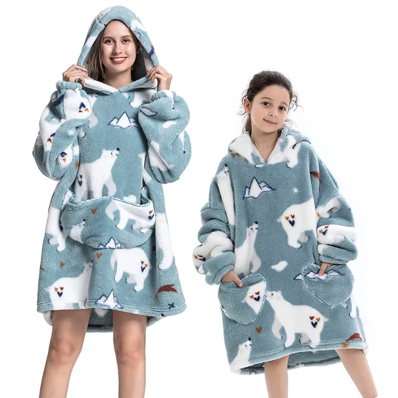 Winter Sherpa Blanket Plush Fleece Family Matching Hooded Girl Sweatshirt Oversized Hoodie