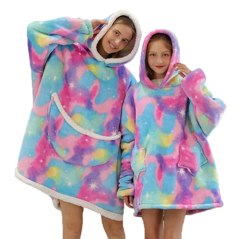 Winter Sherpa Blanket Plush Fleece Family Matching Hooded Girl Sweatshirt Oversized Hoodie