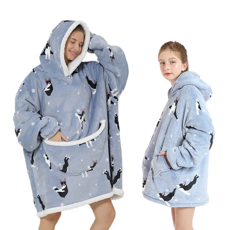 Winter Sherpa Blanket Plush Fleece Family Matching Hooded Girl Sweatshirt Oversized Hoodie