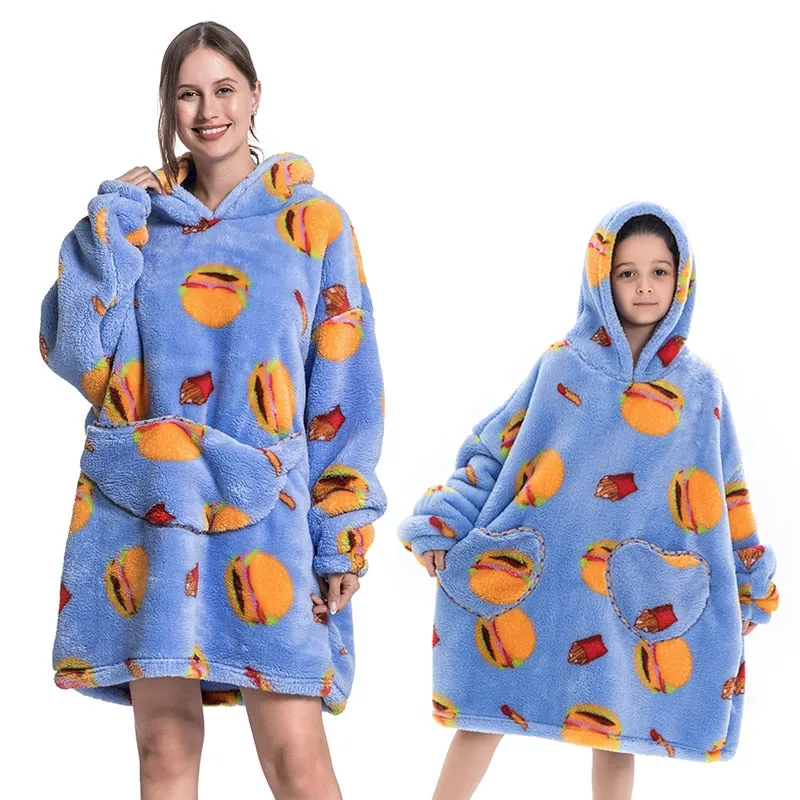 Winter Sherpa Blanket Plush Fleece Family Matching Hooded Girl Sweatshirt Oversized Hoodie