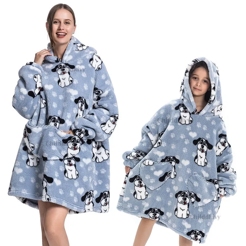 Winter Sherpa Blanket Plush Fleece Family Matching Hooded Girl Sweatshirt Oversized Hoodie