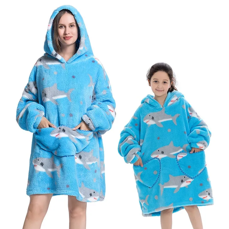 Winter Sherpa Blanket Plush Fleece Family Matching Hooded Girl Sweatshirt Oversized Hoodie