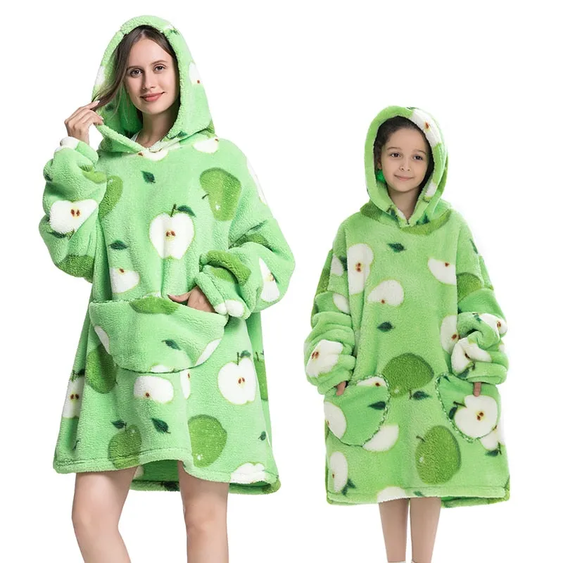 Winter Sherpa Blanket Plush Fleece Family Matching Hooded Girl Sweatshirt Oversized Hoodie