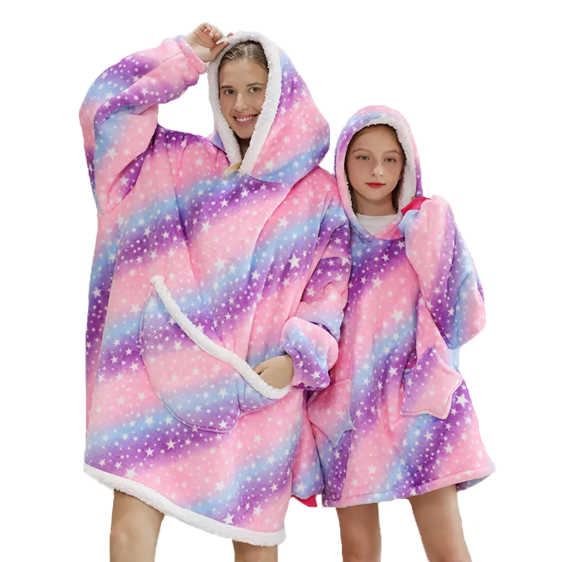 Winter Sherpa Blanket Plush Fleece Family Matching Hooded Girl Sweatshirt Oversized Hoodie