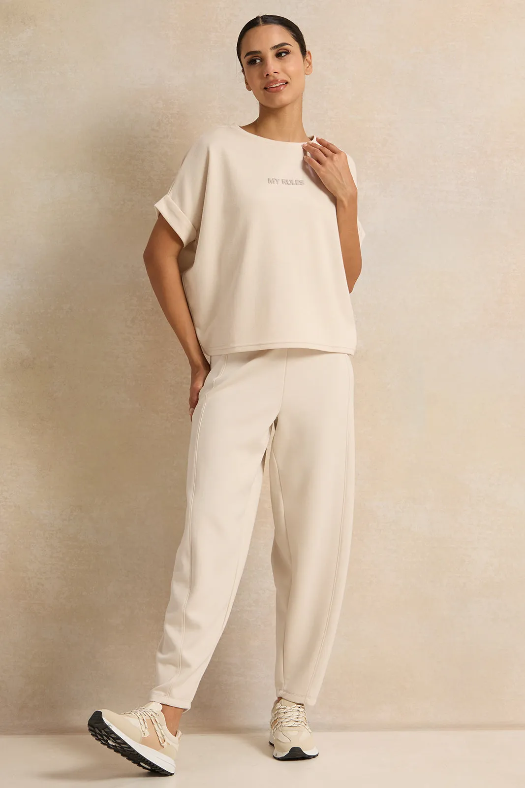 Women Ivory Straight Hem Active Pants