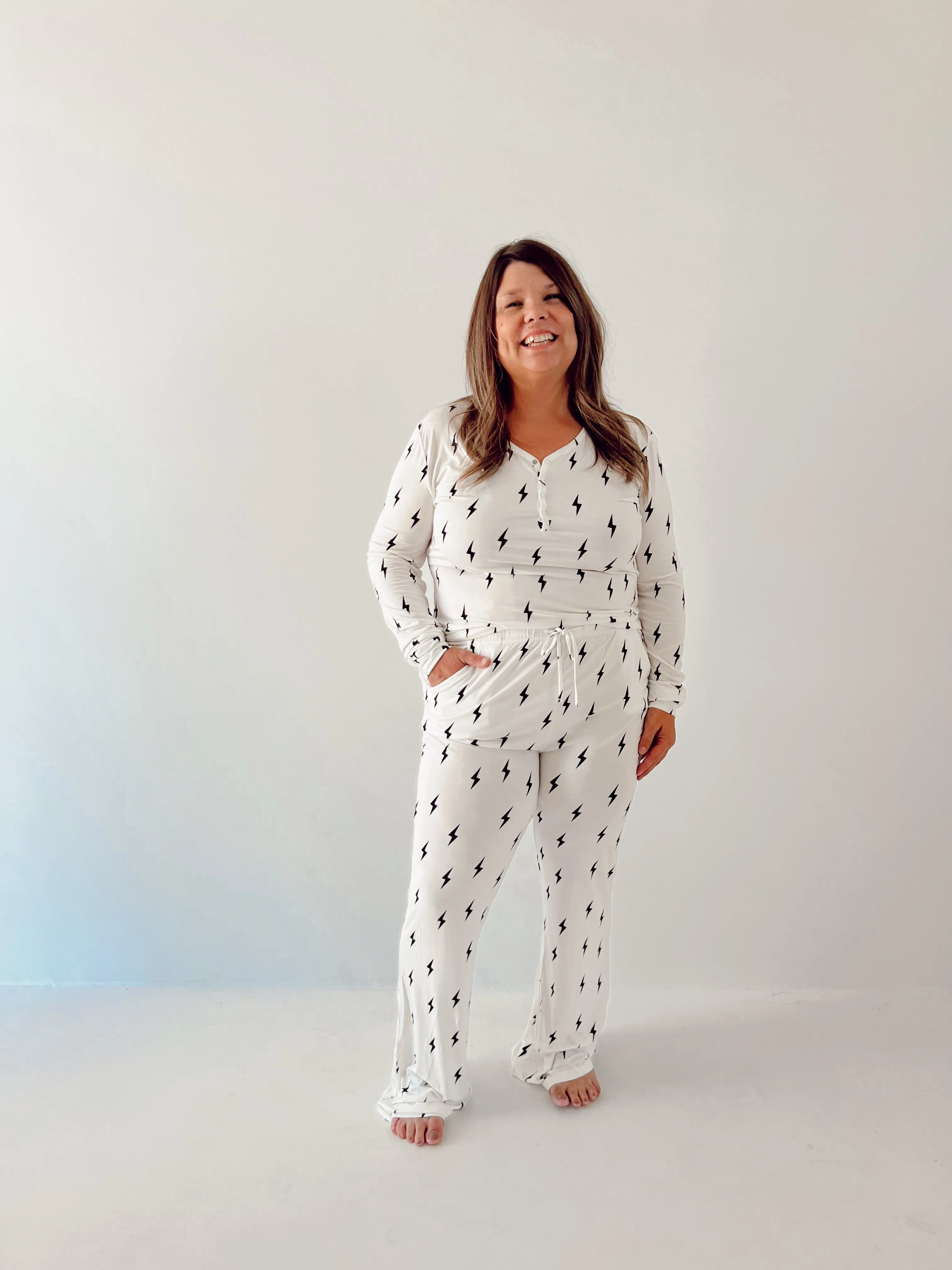 Women's Bamboo Pajamas | White & Black Lightning Bolt