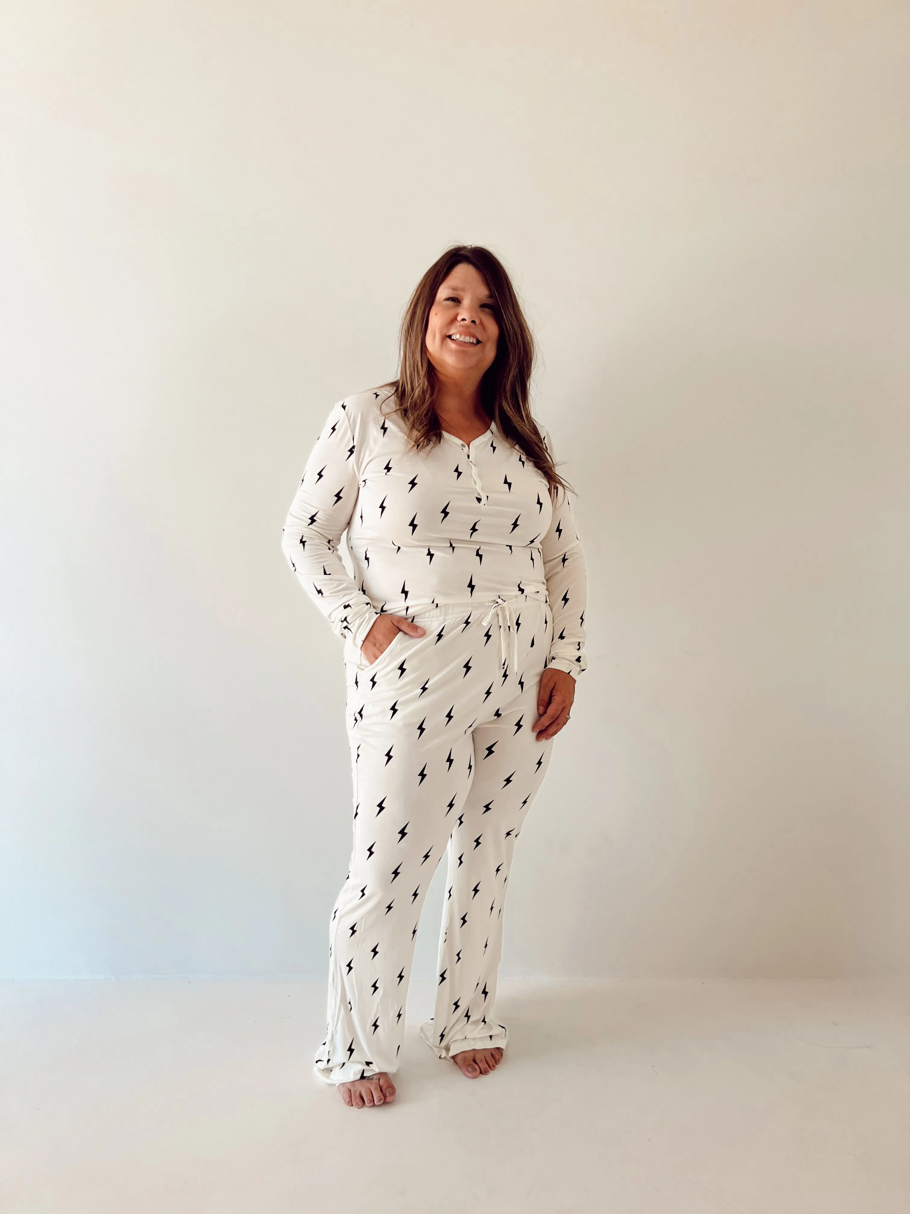 Women's Bamboo Pajamas | White & Black Lightning Bolt