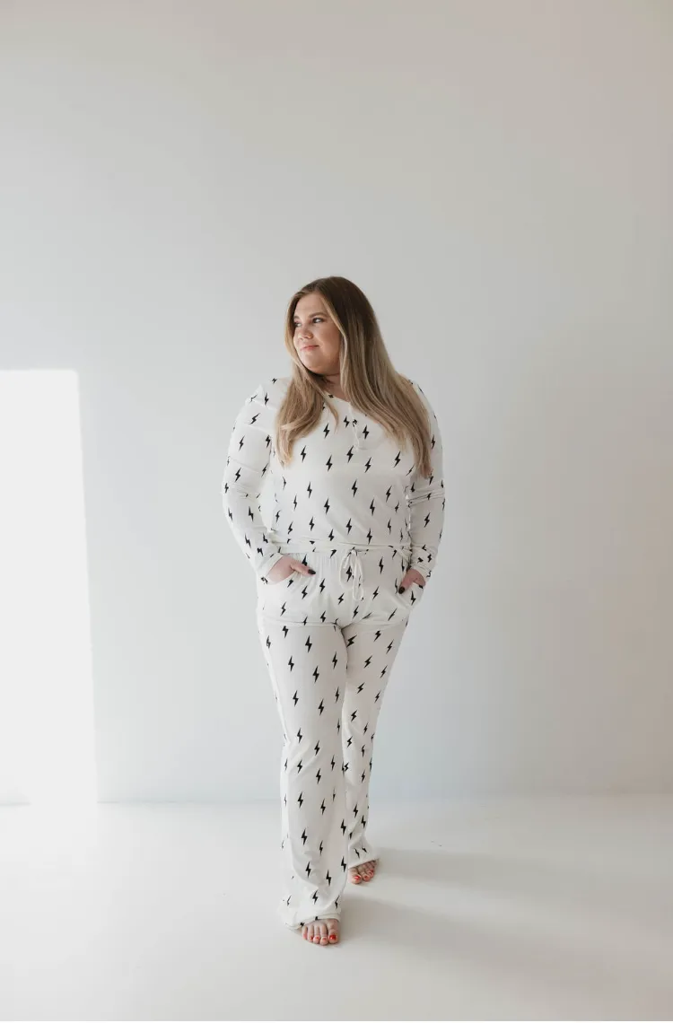 Women's Bamboo Pajamas | White & Black Lightning Bolt