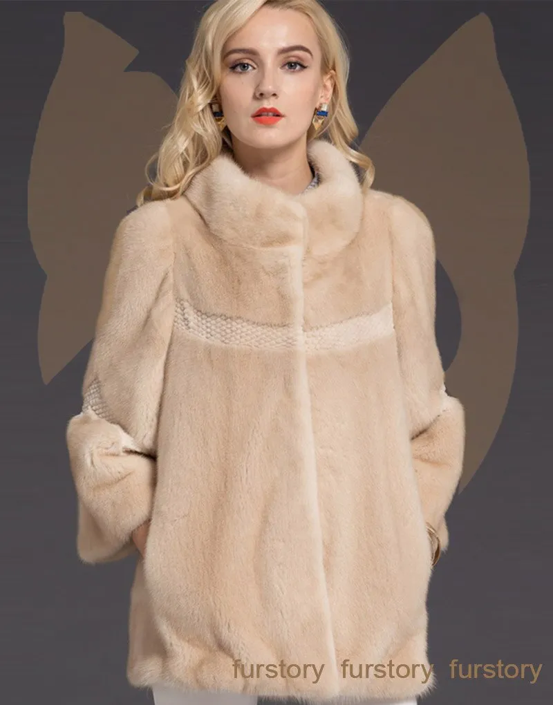 Women's Genuine Mink Fur Coat Women Solid Color Plus Size Warm Jacket 16049