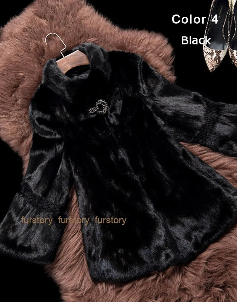 Women's Genuine Mink Fur Coat Women Solid Color Plus Size Warm Jacket 16049