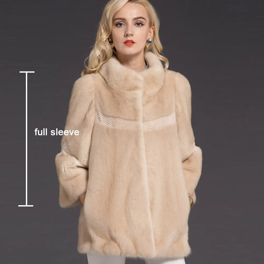 Women's Genuine Mink Fur Coat Women Solid Color Plus Size Warm Jacket 16049