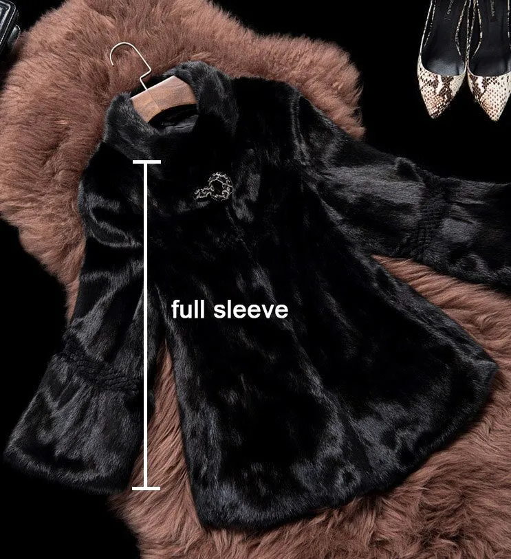 Women's Genuine Mink Fur Coat Women Solid Color Plus Size Warm Jacket 16049