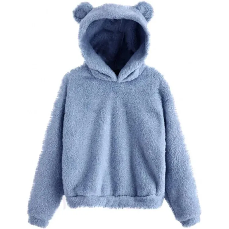 Women’s Plush Hoodie with Bear Ears - Warm Casual Winter Sweatshirt