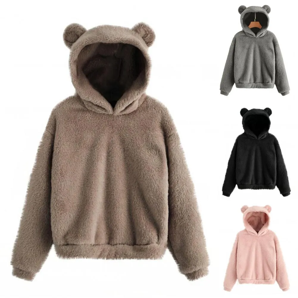 Women’s Plush Hoodie with Bear Ears - Warm Casual Winter Sweatshirt