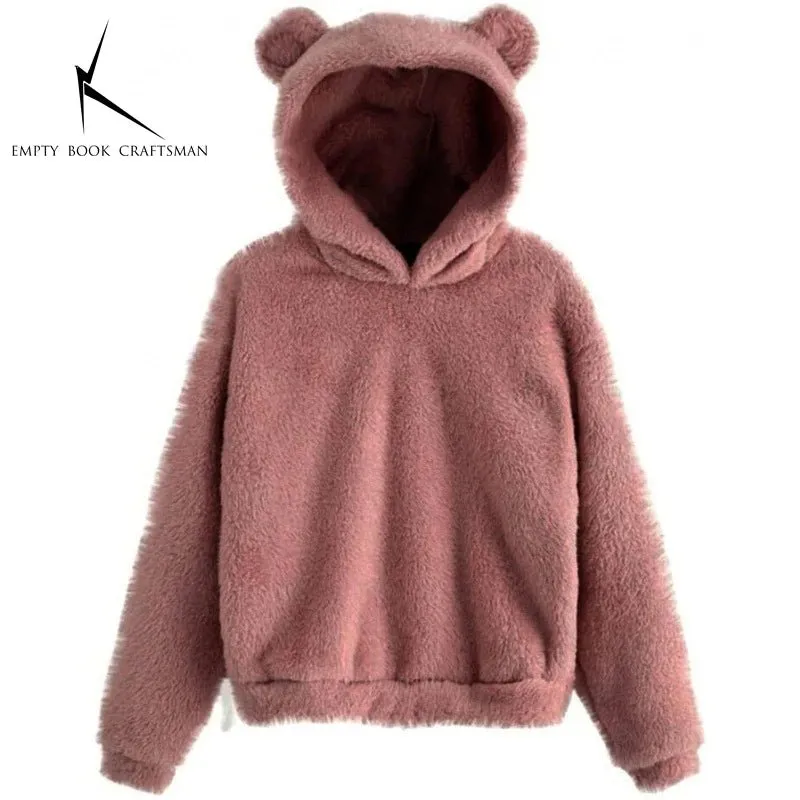 Women’s Plush Hoodie with Bear Ears - Warm Casual Winter Sweatshirt